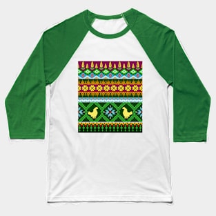 Cross Stitch, Ethnic Pattern, Pixel Seamless, Hen Pattern Baseball T-Shirt